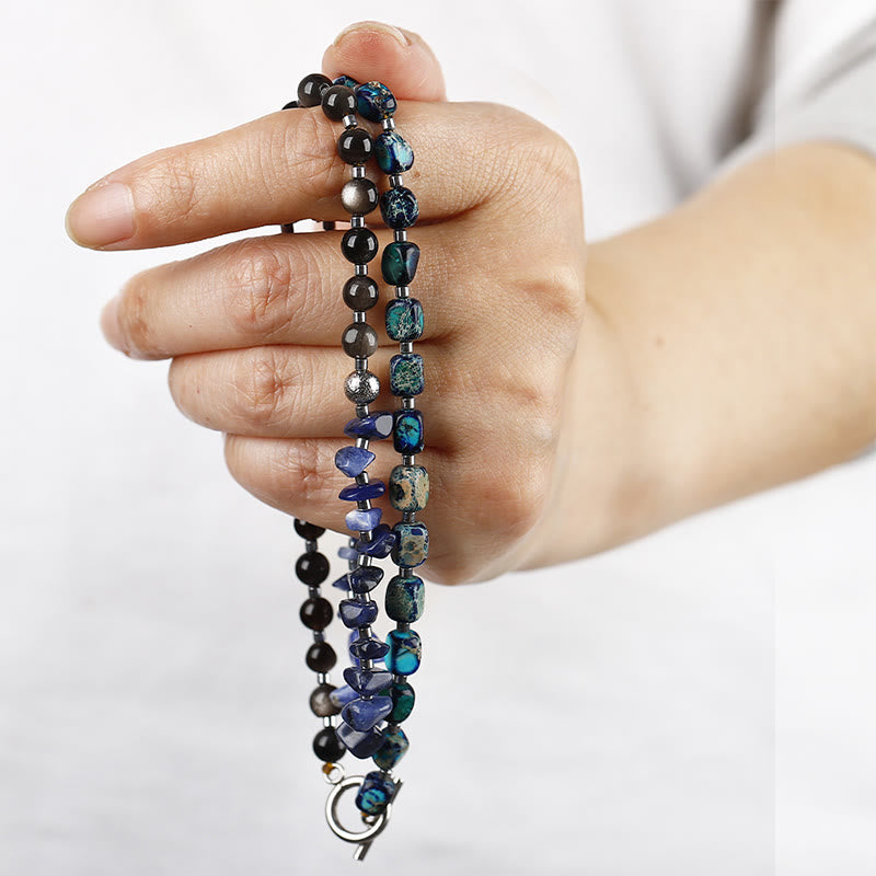 Bracelet triple tour en obsidienne sodalite et or brillant de Buddha Stones Emperor Stone