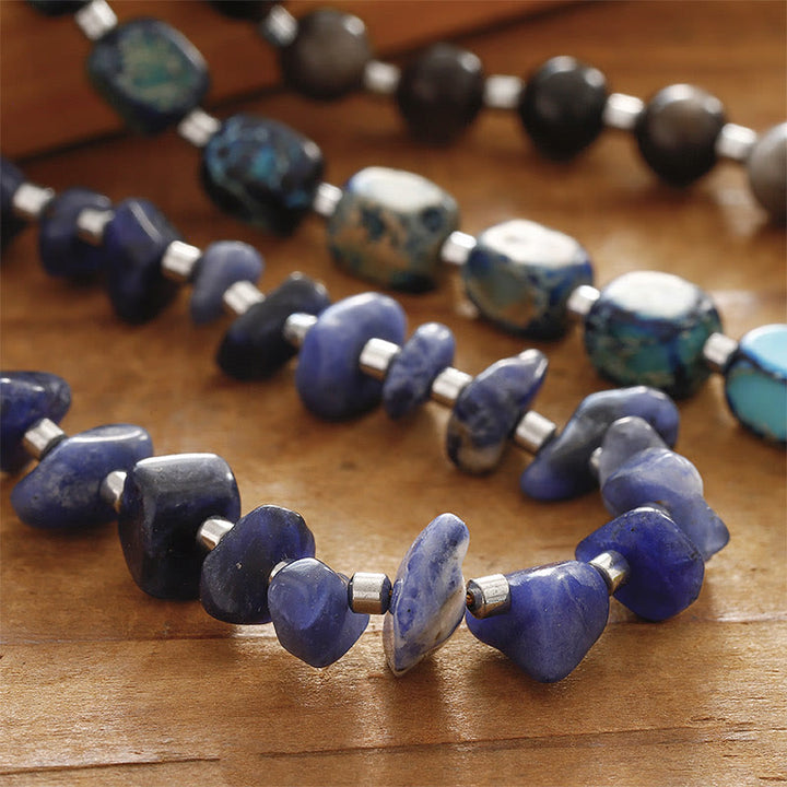 Bracelet triple tour en obsidienne sodalite et or brillant de Buddha Stones Emperor Stone