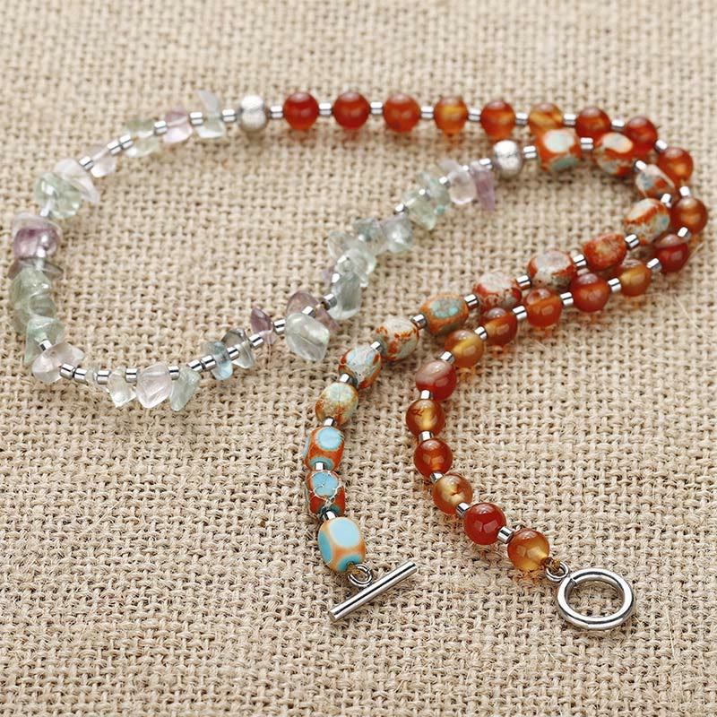 Bracelet triple tour en fluorite et agate rouge de Buddha Stones