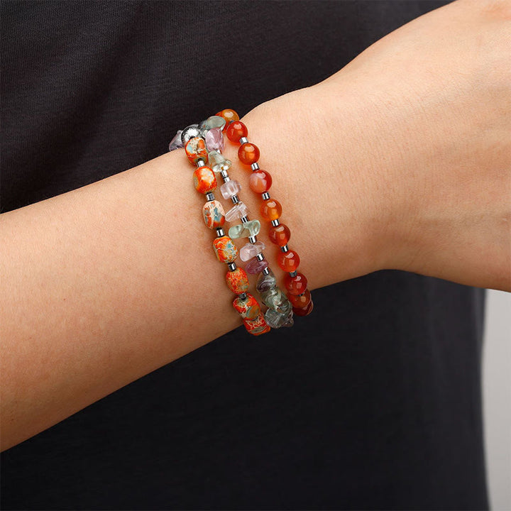 Bracelet triple tour en fluorite et agate rouge de Buddha Stones