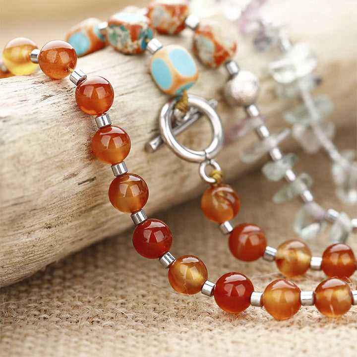 Bracelet triple tour en fluorite et agate rouge de Buddha Stones