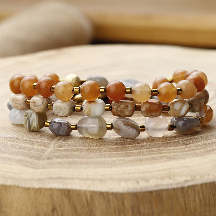 Bracelet triple tour créatif en pierre de l'empereur en agate rouge et agate du Botswana Buddha Stones