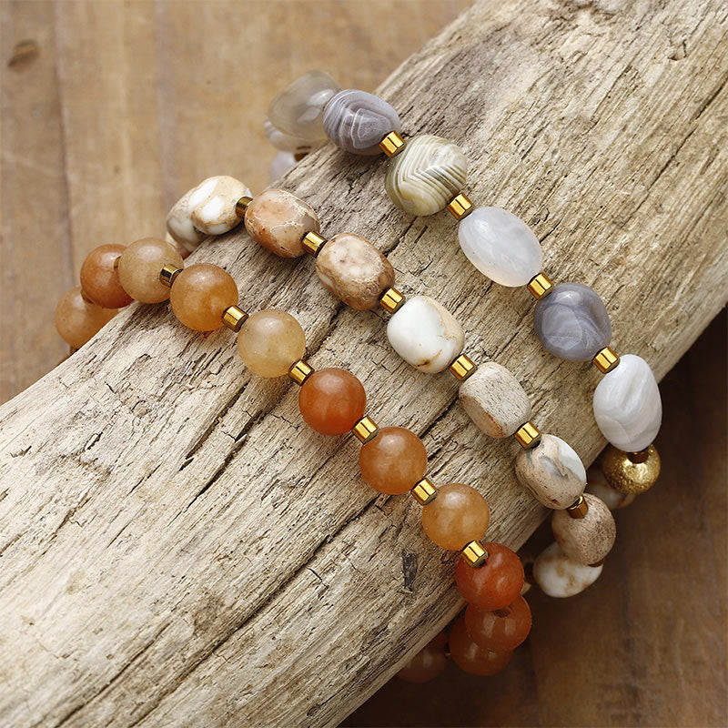 Bracelet triple tour créatif en pierre de l'empereur en agate rouge et agate du Botswana Buddha Stones