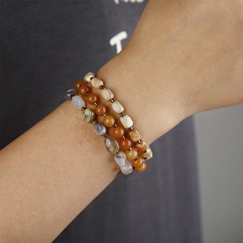 Bracelet triple tour créatif en pierre de l'empereur en agate rouge et agate du Botswana Buddha Stones