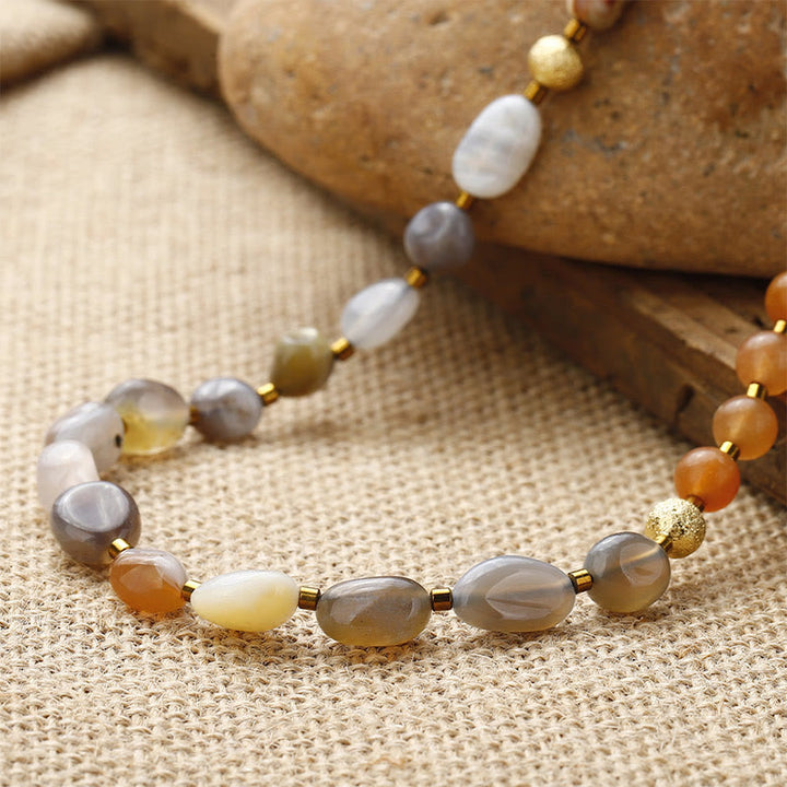 Bracelet triple tour créatif en pierre de l'empereur en agate rouge et agate du Botswana Buddha Stones