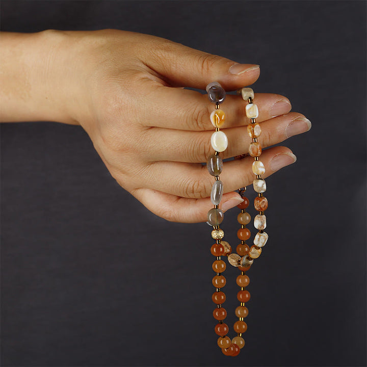 Bracelet triple tour créatif en pierre de l'empereur en agate rouge et agate du Botswana Buddha Stones