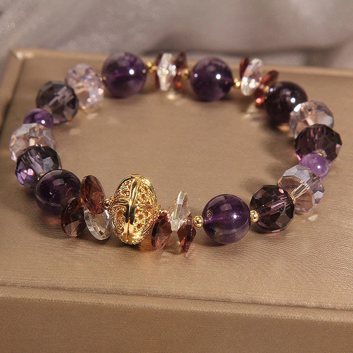 Bracelet de paix intérieure et de guérison en forme de citrouille Buddha Stones, améthyste, cristal rouge et cristal blanc