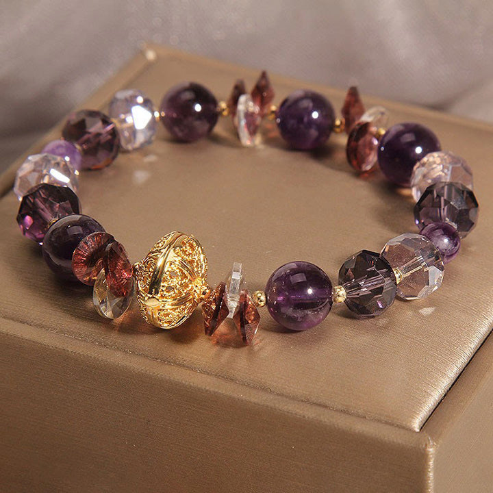 Bracelet de paix intérieure et de guérison en forme de citrouille Buddha Stones, améthyste, cristal rouge et cristal blanc