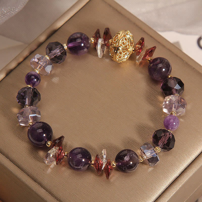 Bracelet de paix intérieure et de guérison en forme de citrouille Buddha Stones, améthyste, cristal rouge et cristal blanc