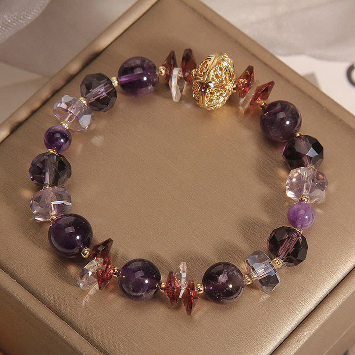 Bracelet de paix intérieure et de guérison en forme de citrouille Buddha Stones, améthyste, cristal rouge et cristal blanc