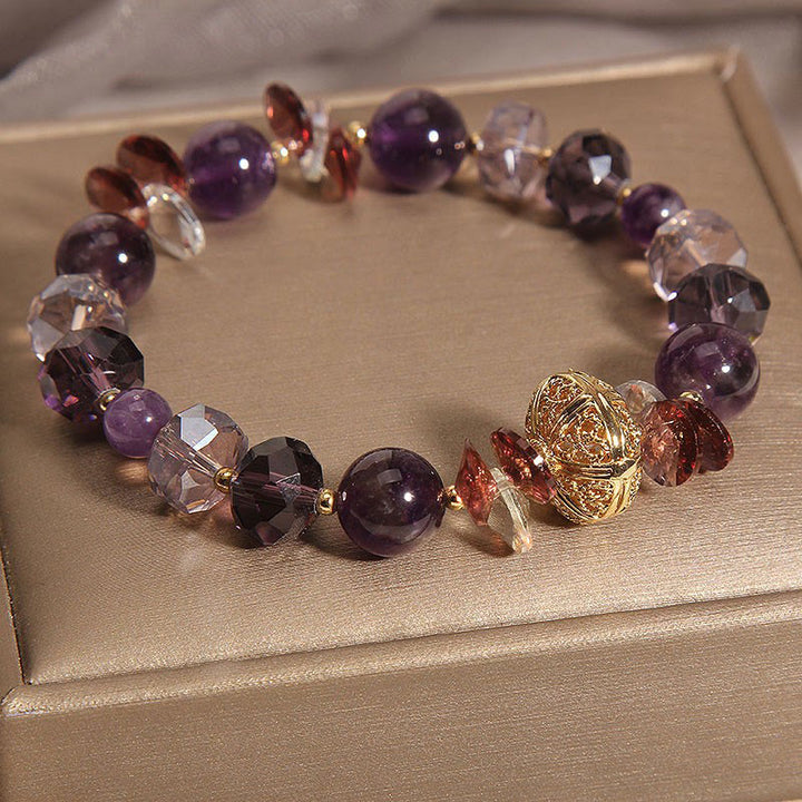 Bracelet de paix intérieure et de guérison en forme de citrouille Buddha Stones, améthyste, cristal rouge et cristal blanc