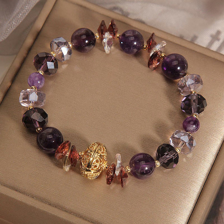 Bracelet de paix intérieure et de guérison en forme de citrouille Buddha Stones, améthyste, cristal rouge et cristal blanc