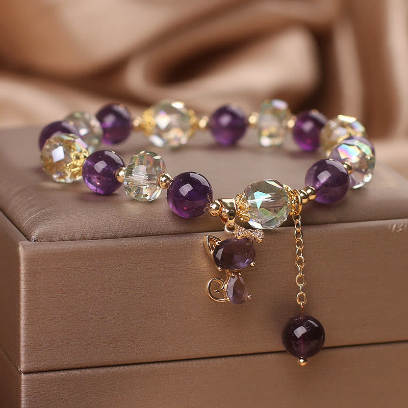 Bracelet de méditation en cristal blanc améthyste de Buddha Stones