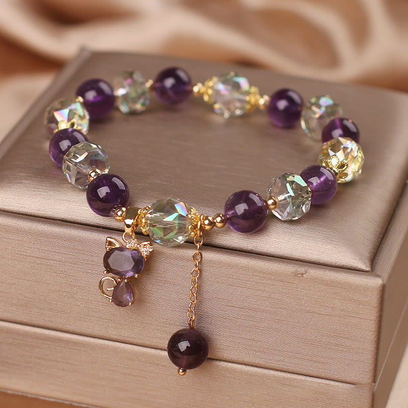 Bracelet de méditation en cristal blanc améthyste de Buddha Stones