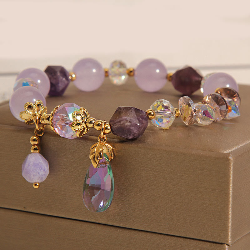 Bracelet de méditation en forme de goutte de cristal blanc améthyste de Buddha Stones