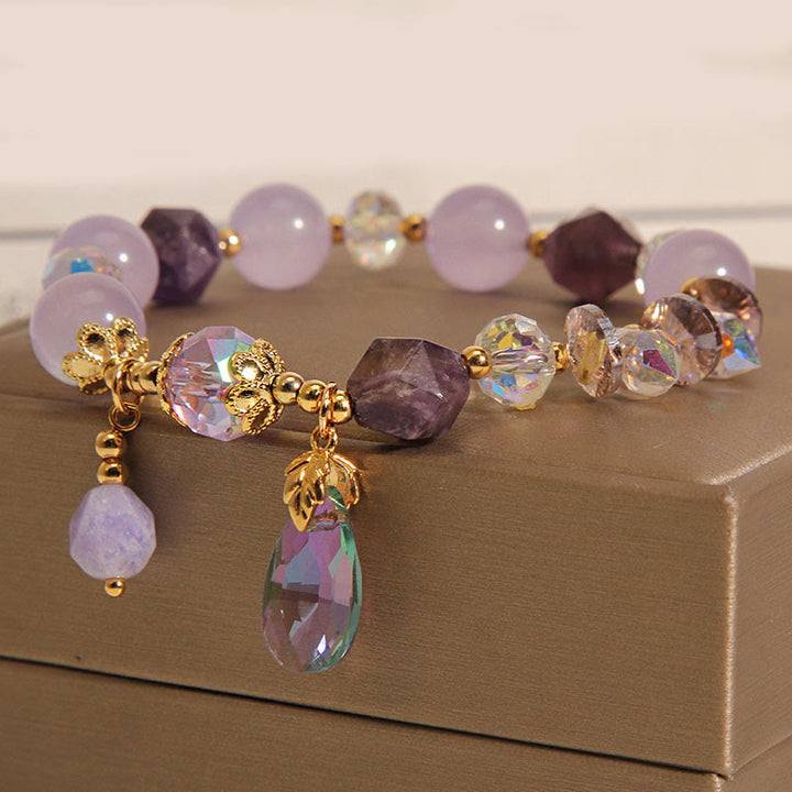 Bracelet de méditation en forme de goutte de cristal blanc améthyste de Buddha Stones
