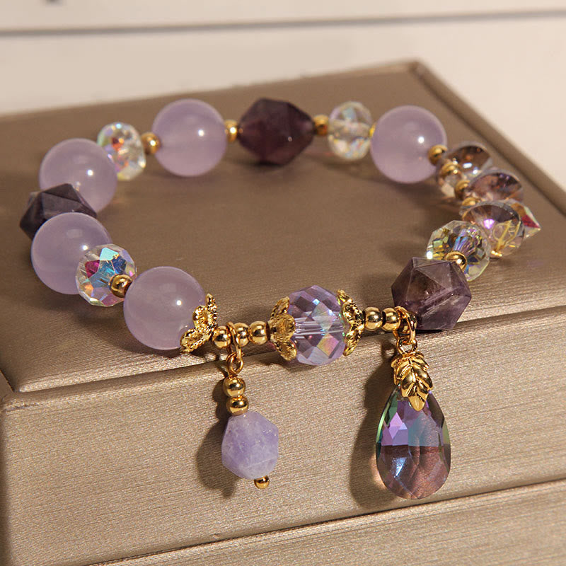 Bracelet de méditation en forme de goutte de cristal blanc améthyste de Buddha Stones