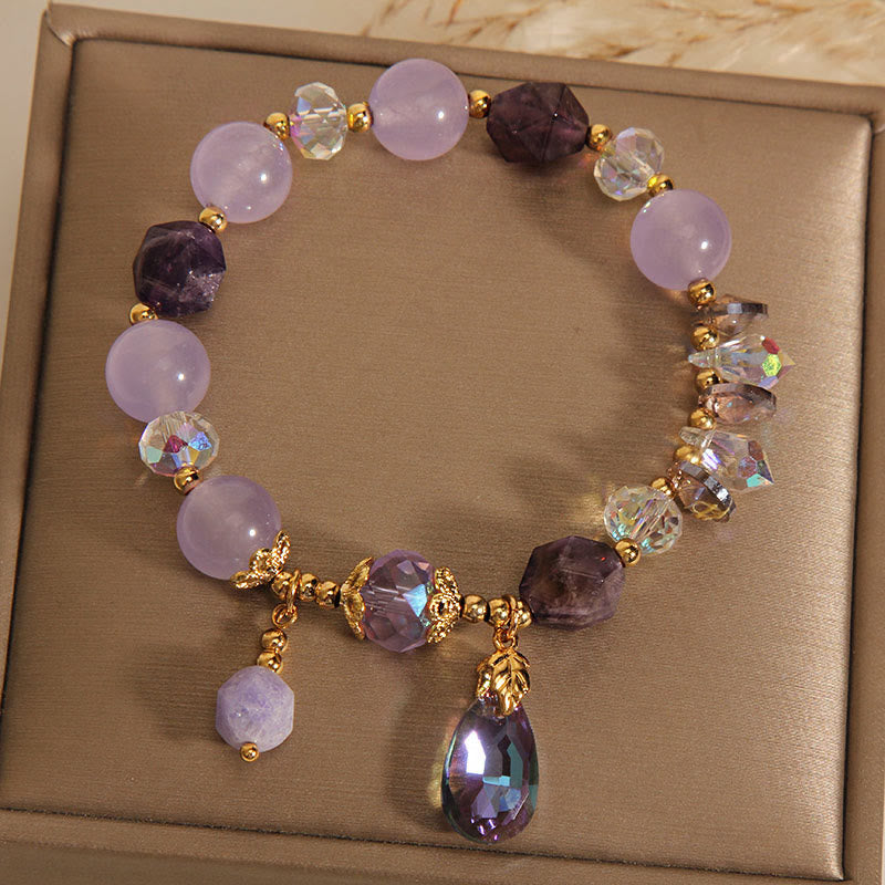 Bracelet de méditation en forme de goutte de cristal blanc améthyste de Buddha Stones