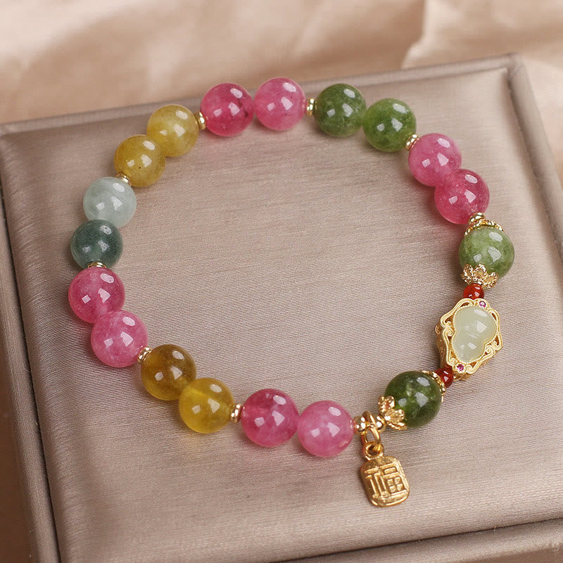 Bracelet d'amour avec personnage Fu et tourmaline Buddha Stones