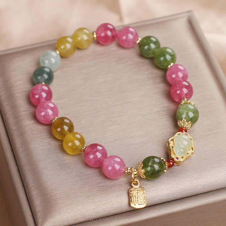 Bracelet d'amour avec personnage Fu et tourmaline Buddha Stones