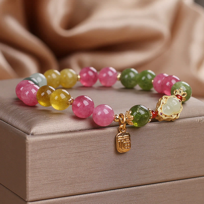 Bracelet d'amour avec personnage Fu et tourmaline Buddha Stones