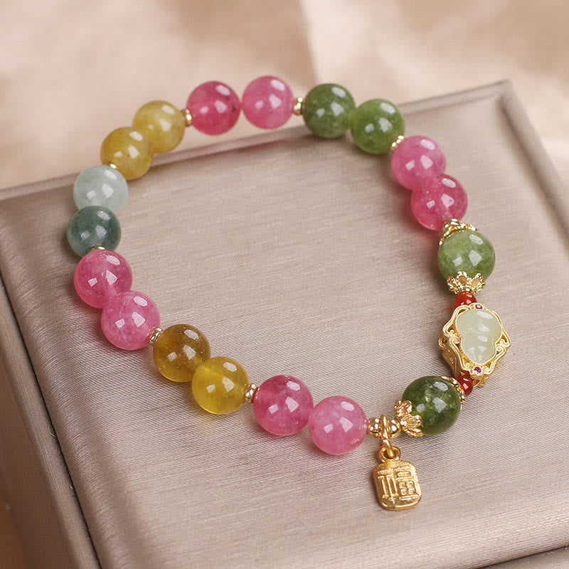 Bracelet d'amour avec personnage Fu et tourmaline Buddha Stones