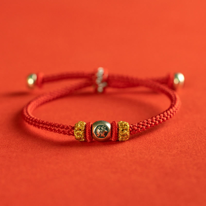 Bracelet de protection en fil rouge avec Buddha Stones et caractères chinois