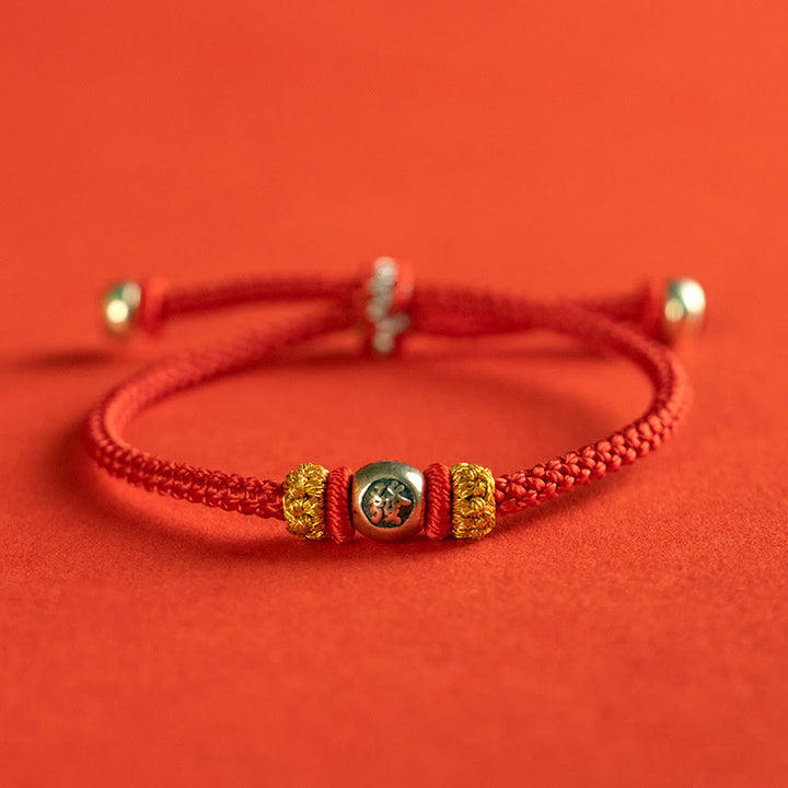 Bracelet de protection en fil rouge avec Buddha Stones et caractères chinois