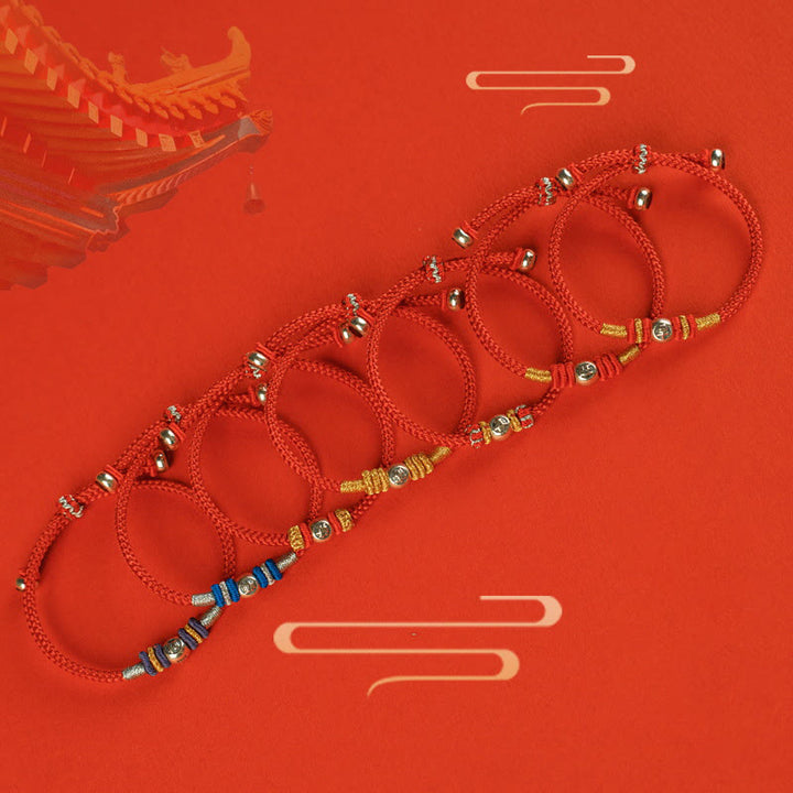 Bracelet de protection en fil rouge avec Buddha Stones et caractères chinois