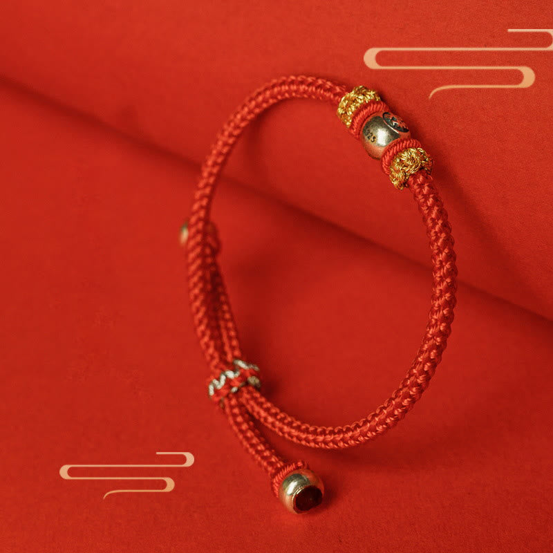 Bracelet de protection en fil rouge avec Buddha Stones et caractères chinois