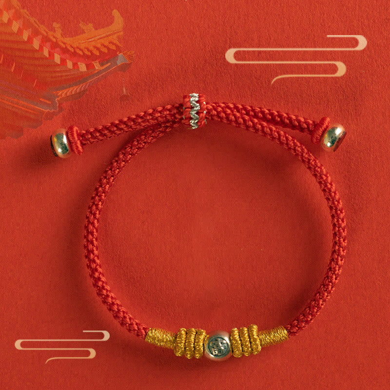 Bracelet de protection en fil rouge avec Buddha Stones et caractères chinois