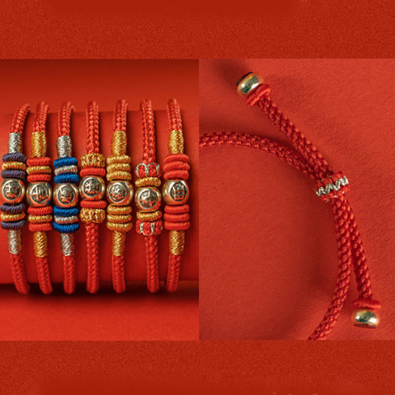 Bracelet de protection en fil rouge avec Buddha Stones et caractères chinois