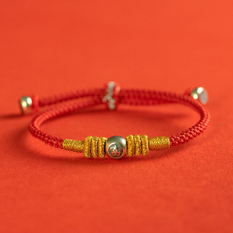 Bracelet de protection en fil rouge avec Buddha Stones et caractères chinois