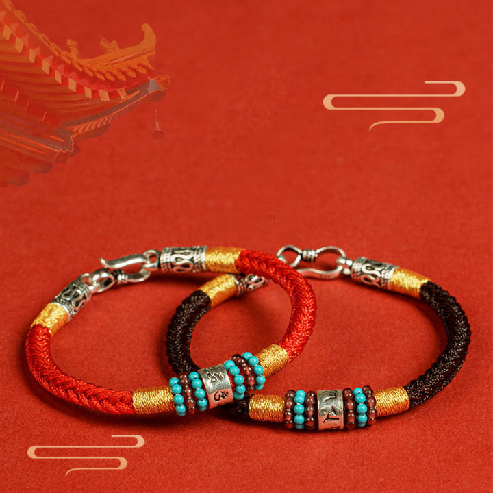 Bracelet de connexion en argent sterling 925 avec six mots vrais et fil rouge et fil noir Buddha Stones - image 0