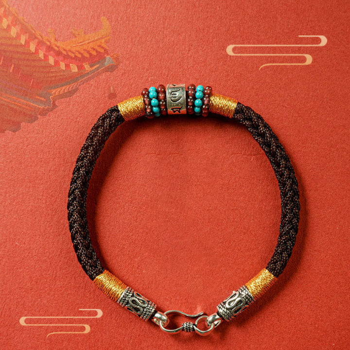 Bracelet de connexion en argent sterling 925 avec six mots vrais et fil rouge et fil noir Buddha Stones - image 3