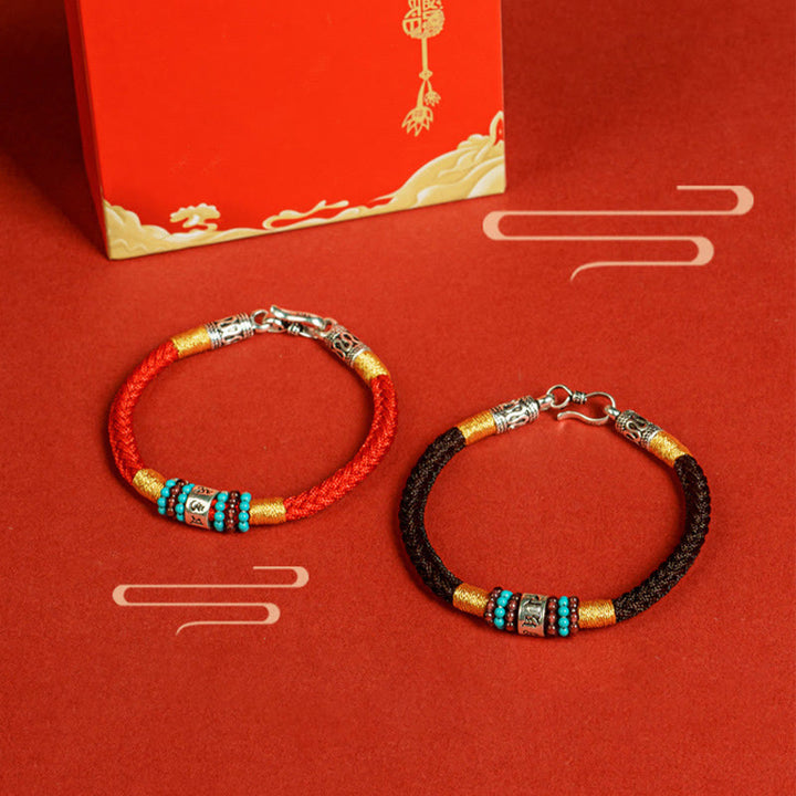 Bracelet de connexion en argent sterling 925 avec six mots vrais et fil rouge et fil noir Buddha Stones - image 17