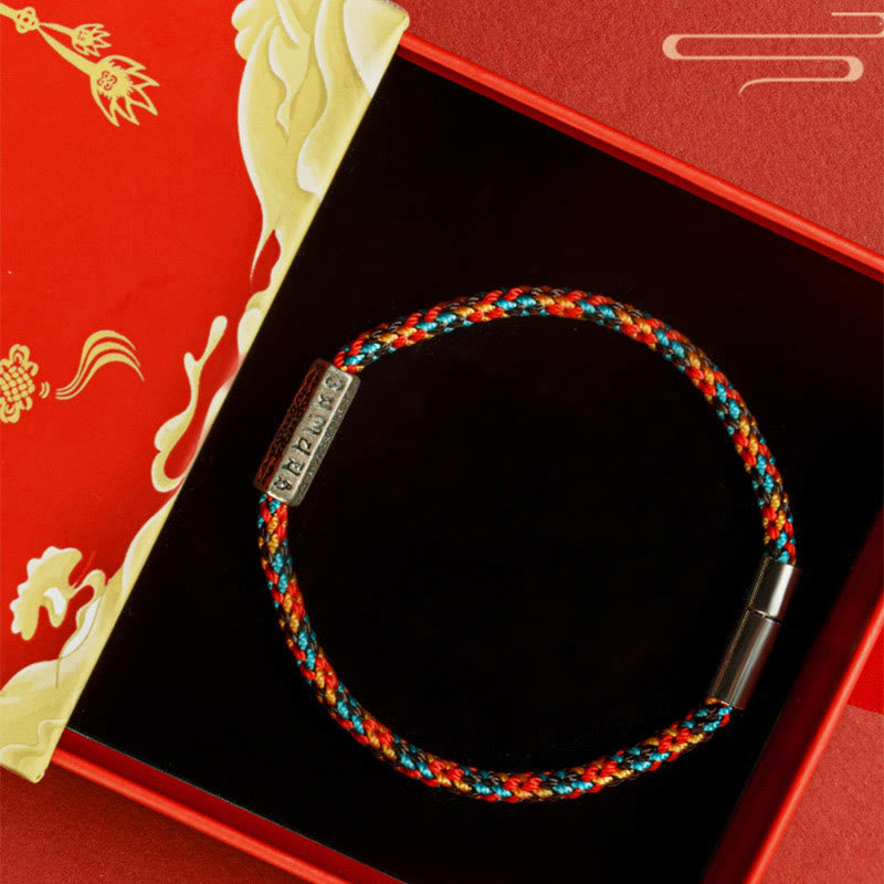 Bracelet porte-bonheur en argent sterling 925 avec six mots vrais et fil rouge et fil noir Buddha Stones