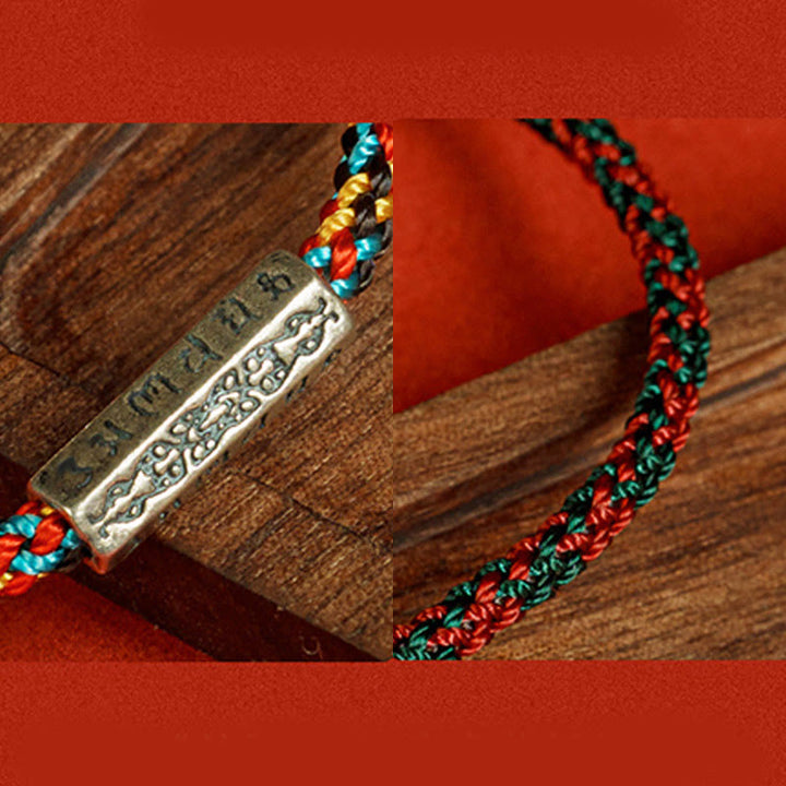 Bracelet porte-bonheur en argent sterling 925 avec six mots vrais et fil rouge et fil noir Buddha Stones