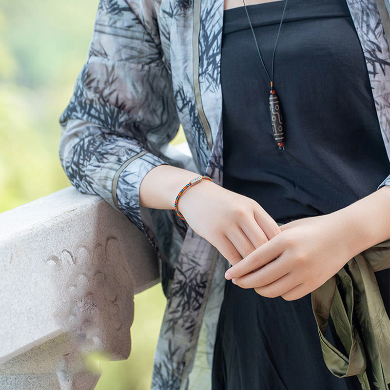 Bracelet porte-bonheur en argent sterling 925 avec six mots vrais et fil rouge et fil noir Buddha Stones - image 9