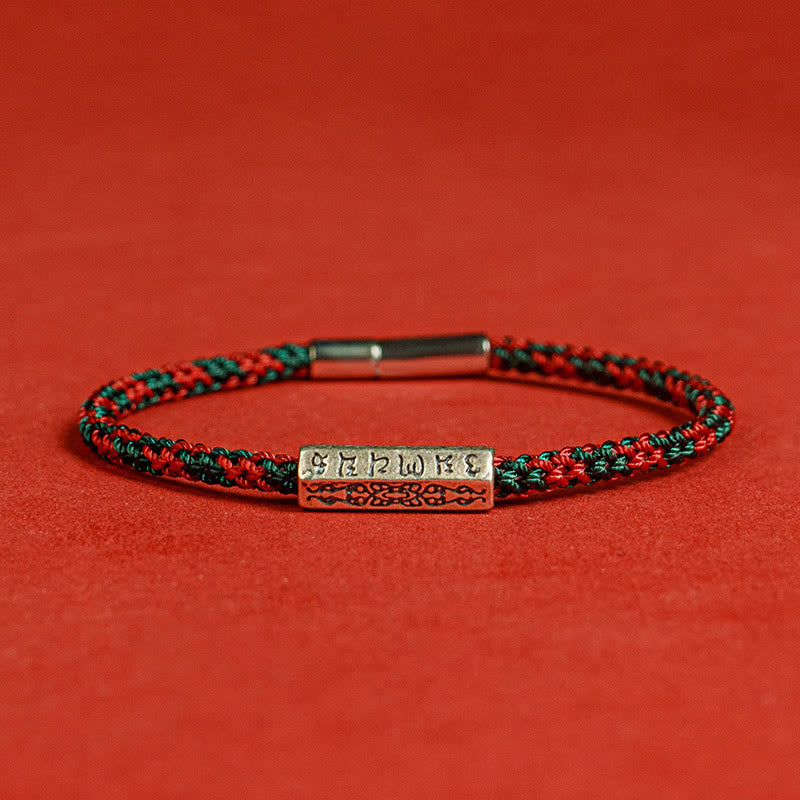 Bracelet porte-bonheur en argent sterling 925 avec six mots vrais et fil rouge et fil noir Buddha Stones