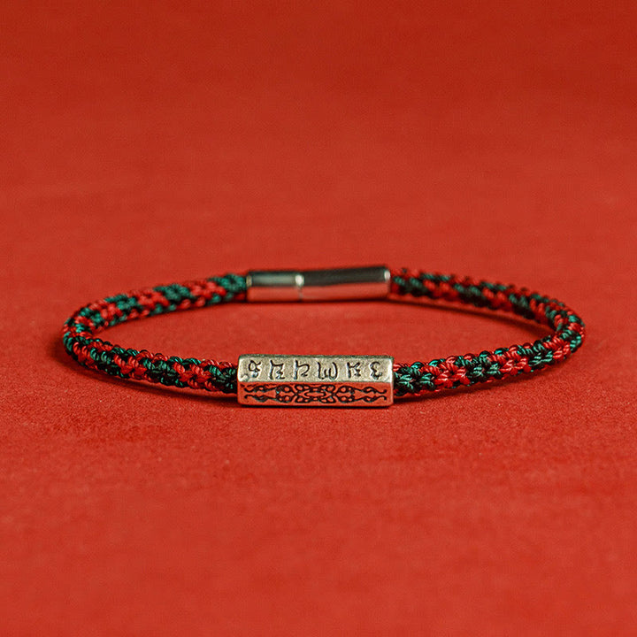 Bracelet porte-bonheur en argent sterling 925 avec six mots vrais et fil rouge et fil noir Buddha Stones