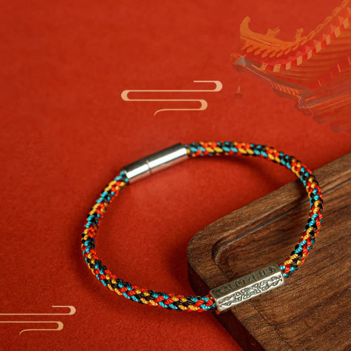 Bracelet porte-bonheur en argent sterling 925 avec six mots vrais et fil rouge et fil noir Buddha Stones