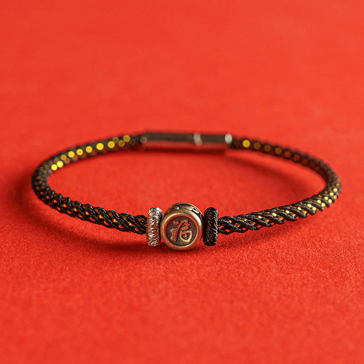 Bracelet tressé en argent sterling 925 Buddha Stones et personnage de la foi Fu