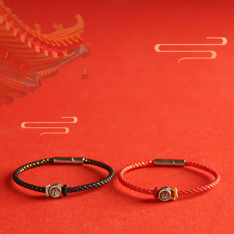 Bracelet tressé en argent sterling 925 Buddha Stones et personnage de la foi Fu