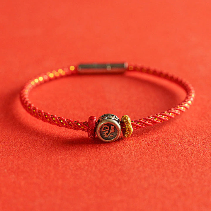 Bracelet tressé en argent sterling 925 Buddha Stones et personnage de la foi Fu - Rouge - 19 cm - image 0