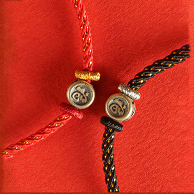 Bracelet tressé en argent sterling 925 Buddha Stones et personnage de la foi Fu