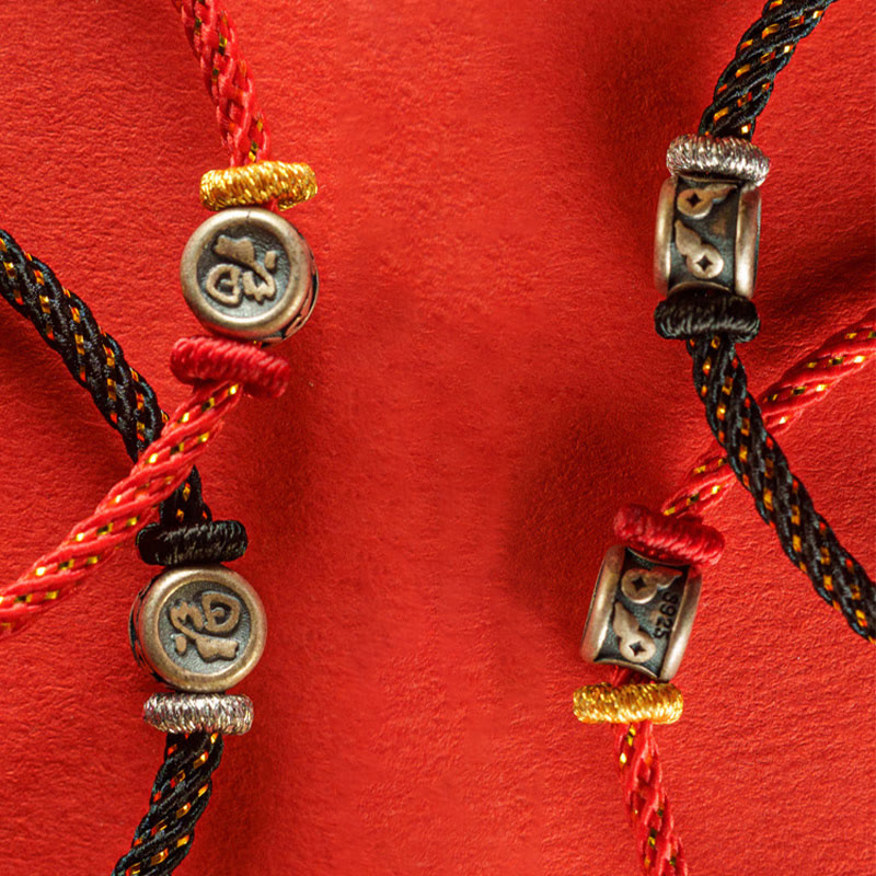 Bracelet tressé en argent sterling 925 Buddha Stones et personnage de la foi Fu