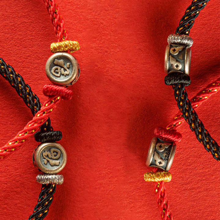 Bracelet tressé en argent sterling 925 Buddha Stones et personnage de la foi Fu