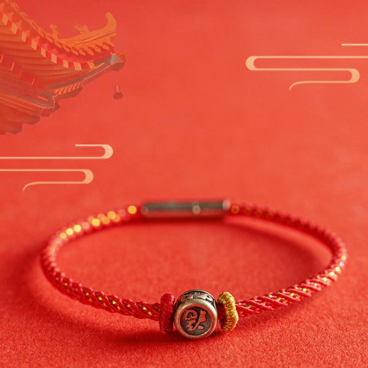 Bracelet tressé en argent sterling 925 Buddha Stones et personnage de la foi Fu