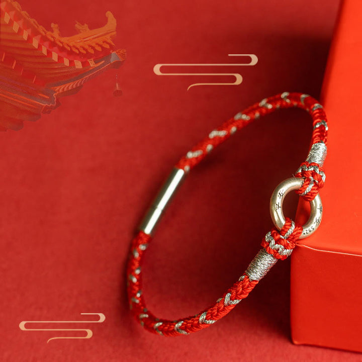 Bracelet porte-bonheur en argent sterling 925 avec cordon rouge et Buddha Stones - image 0